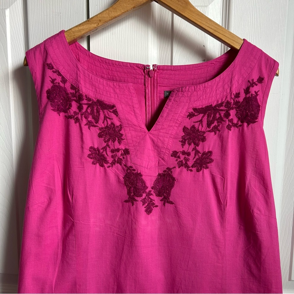 Jessica London hot pink sleeveless cotton embroidered shift dress - Picture 2 of 6